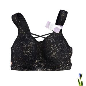 Cacique Black and Gold Sports Bra HIGH IMPACT UNDERWIRE SPORT BRA Size 36D New